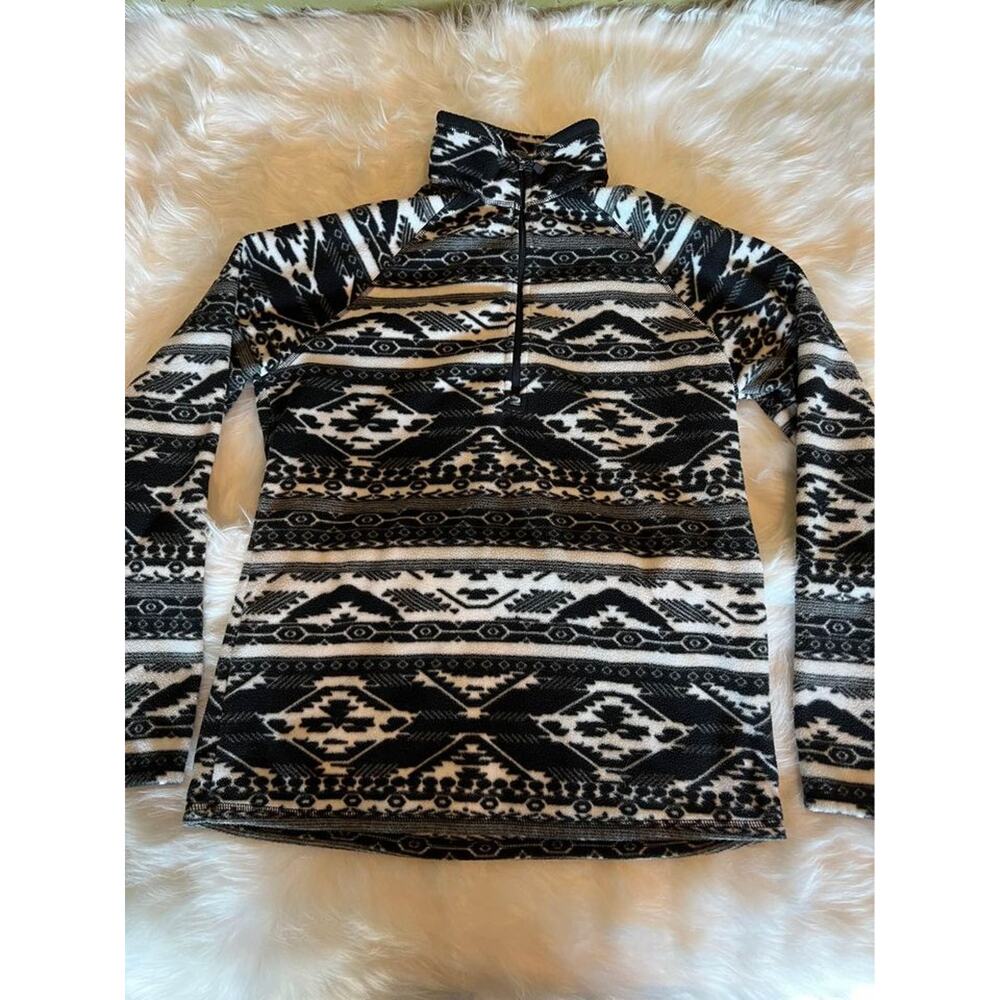 Eddie‎ Bauer Fleece, 1/4 Zip, Women's Size M Black & White, Long Sleeve, Stretch